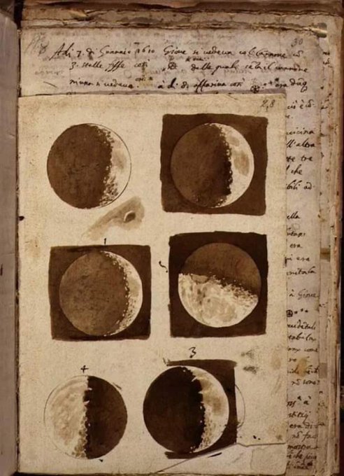 Galileo's first sketches of the moon in 1609