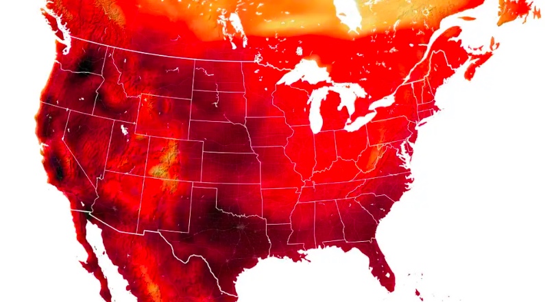 darkest is highest temperature - us heat map 31 july 22