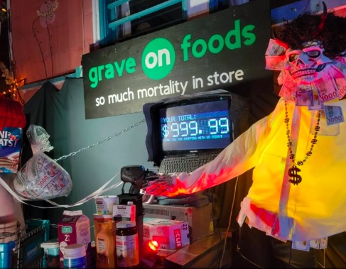 Laryssa Gervan of Vancouver came up with a lovely GRAVE ON FOODS so much mortality in store check out Halloween display