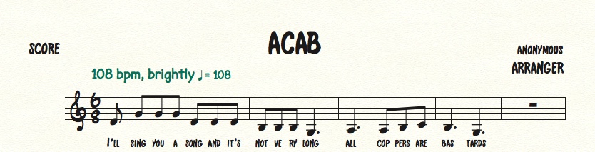 Musical notation for "All Coppers are Bastards."